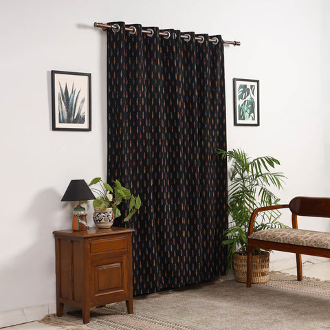 Black - cotton door pochampally ikat curtain (7 x 3 feet)