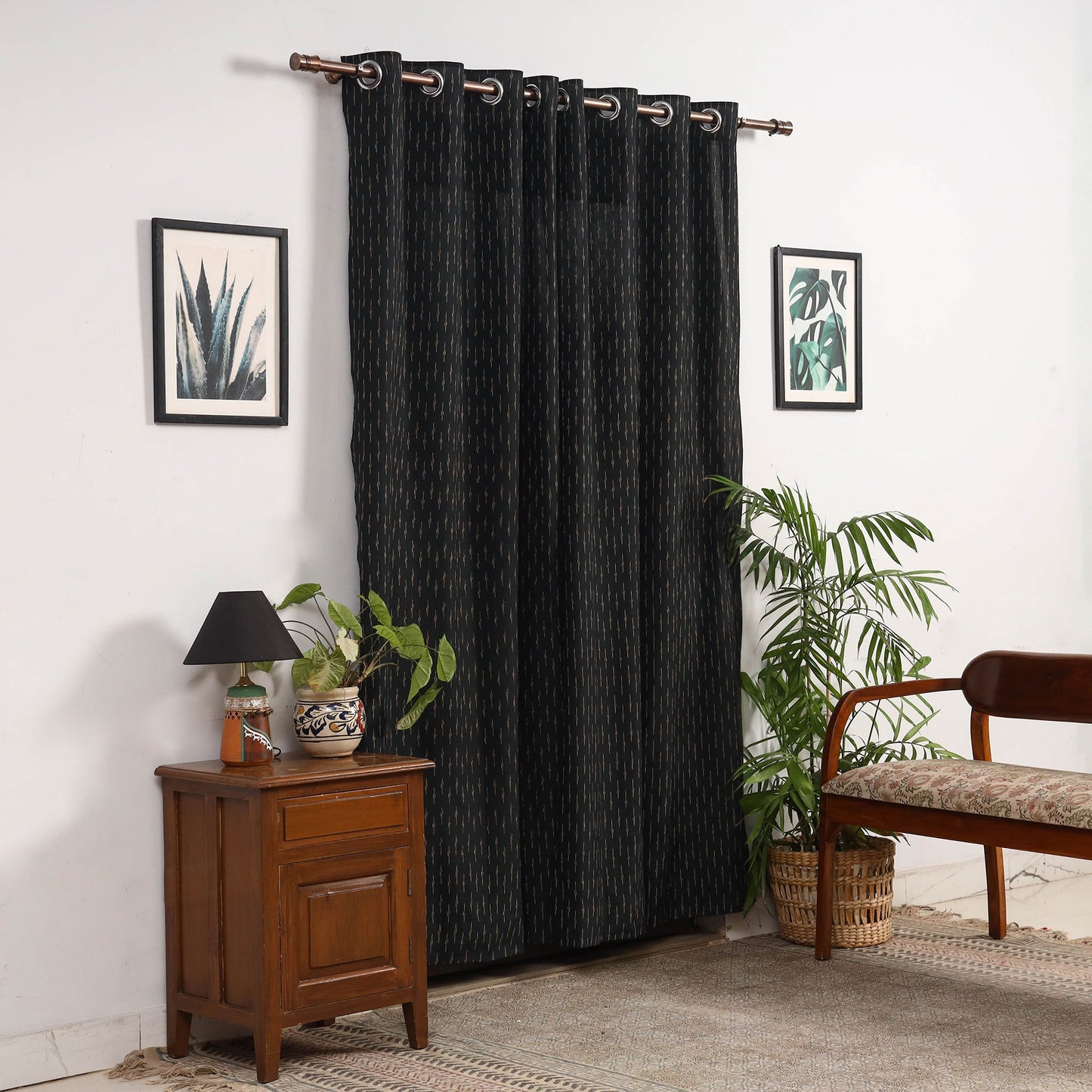 Black - cotton door pochampally ikat curtain (7 x 3 feet)
