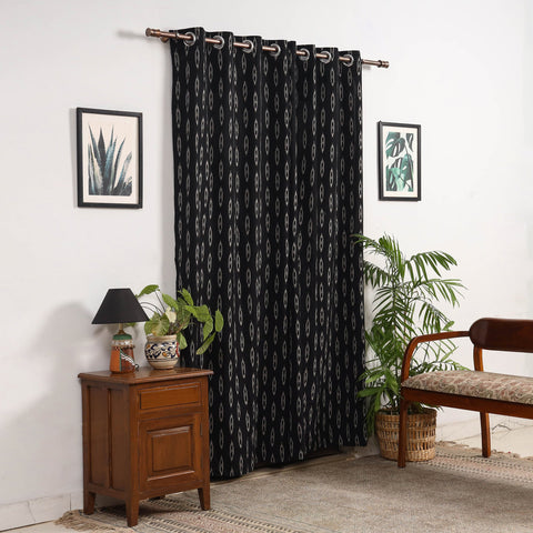 Black - cotton door pochampally ikat curtain (7 x 3 feet)