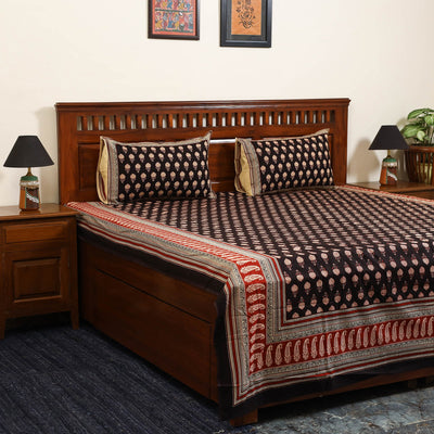 Black - cotton double bagru bed sheet set (108 x 90 in) 02