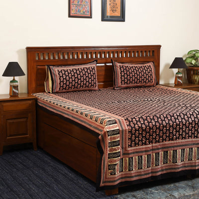 Black - cotton double bagru bed sheet set (108 x 90 in) 10