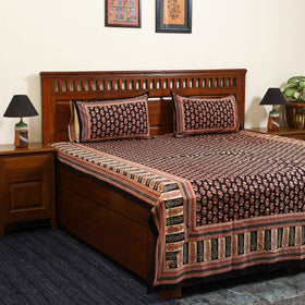 Black - cotton double bagru bed sheet set (108 x 90 in) 10