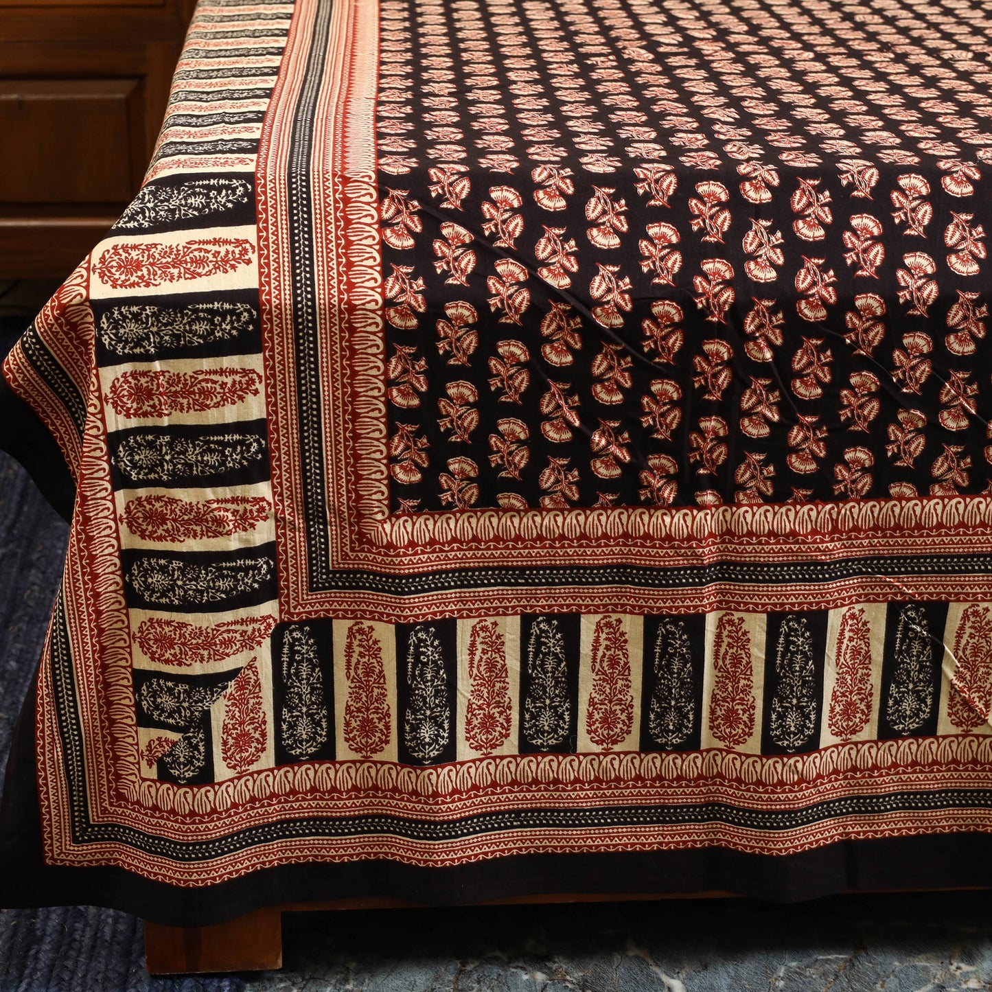 Black - cotton double bagru bed sheet set (108 x 90 in) 10