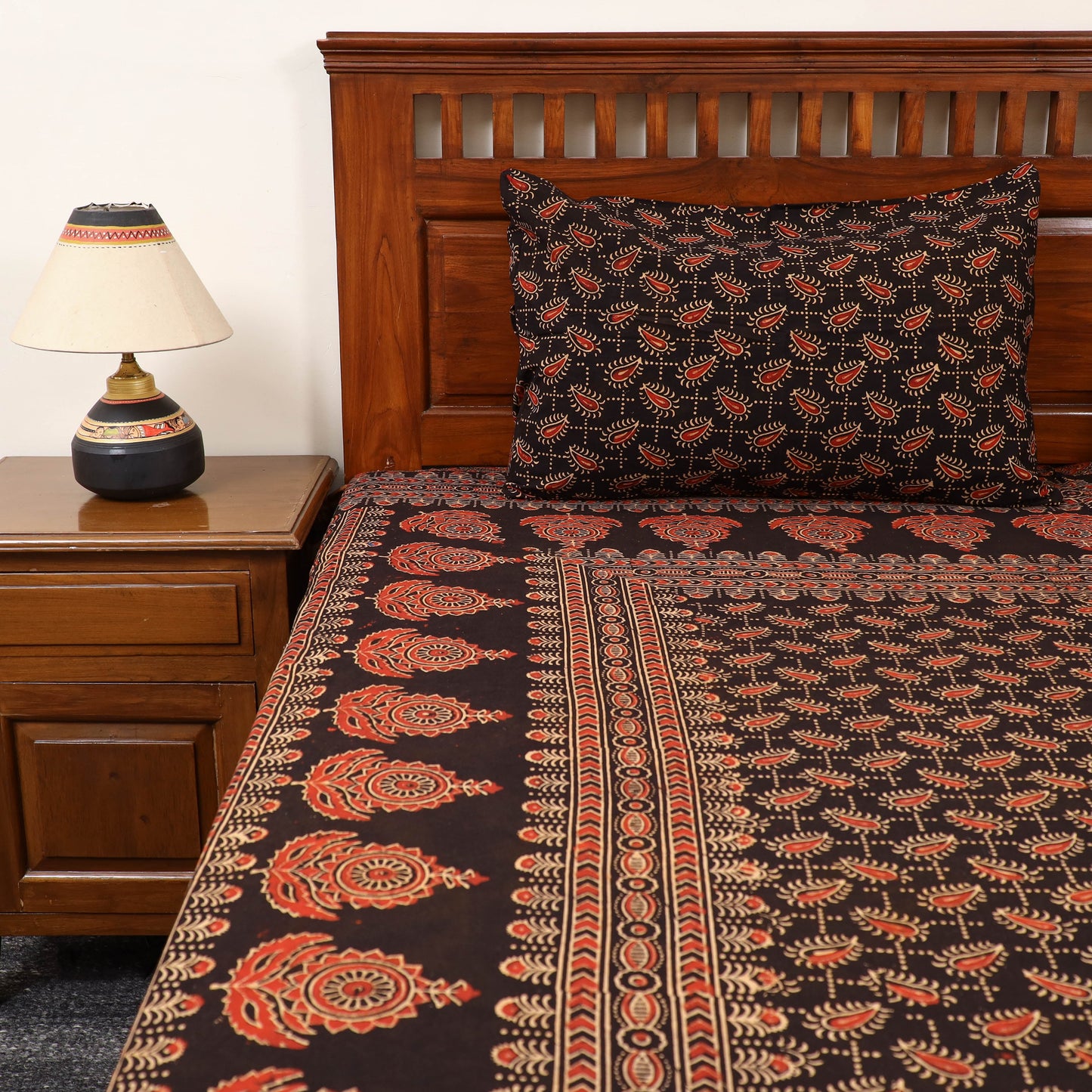 Black - cotton double bed sheet set 01 - handcrafted