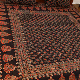 Black - cotton double bed sheet set 01 - handcrafted