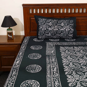 Black - cotton double hand batik bed sheet set 17