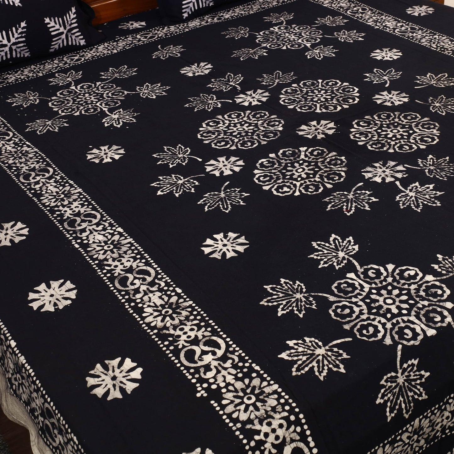 Black - cotton double hand batik bed sheet set 28