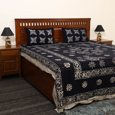 Black - cotton double hand batik bed sheet set 28