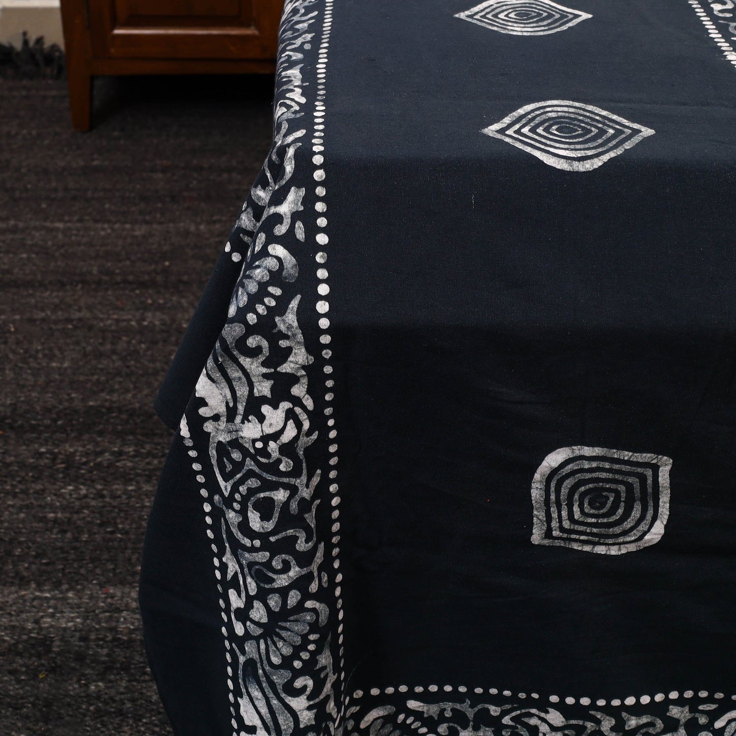 Black - Cotton Double Hand Batik Print Bed Sheet Set 51