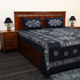 Black - Cotton Double Hand Batik Print Bed Sheet Set 51
