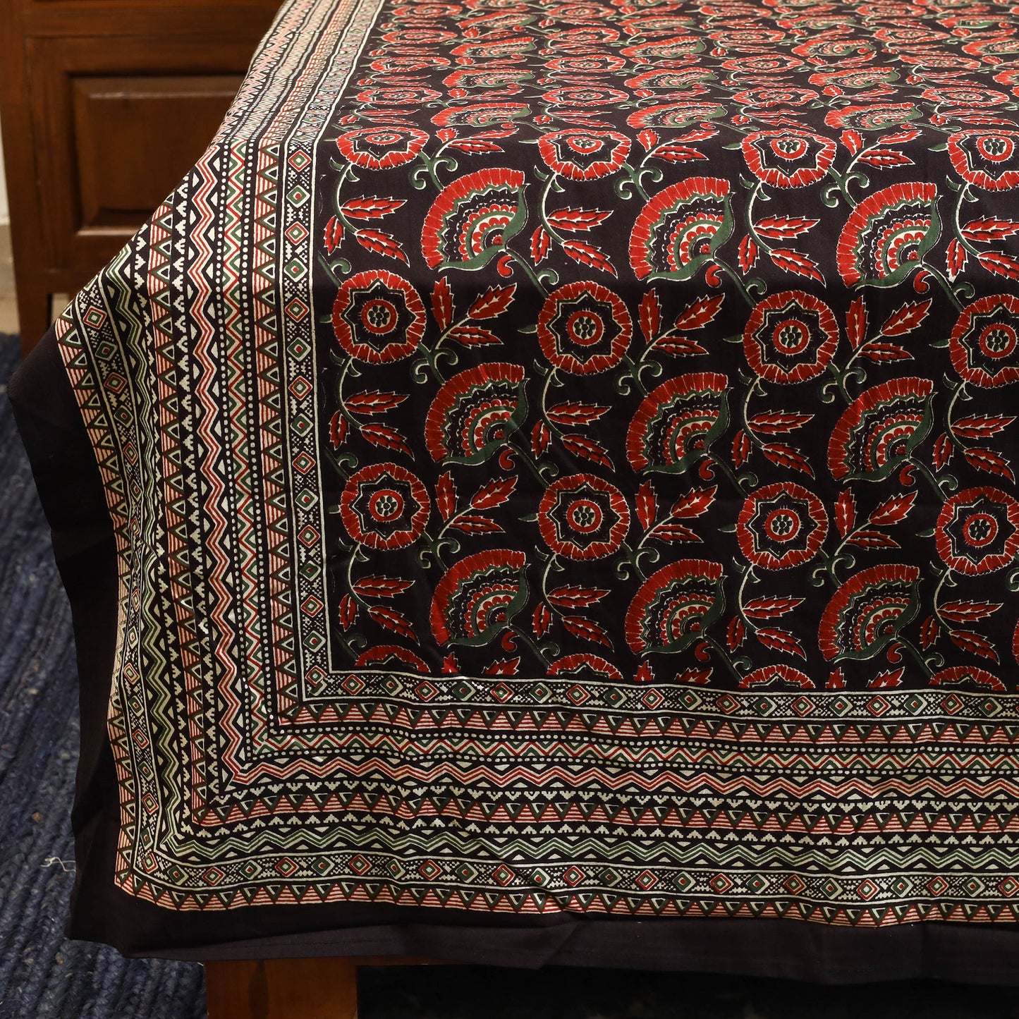 Black - cotton double sanganeri bed sheet set (108 x 90 in)