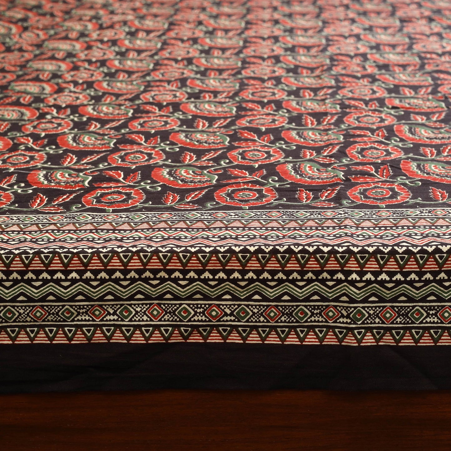 Black - cotton double sanganeri bed sheet set (108 x 90 in)