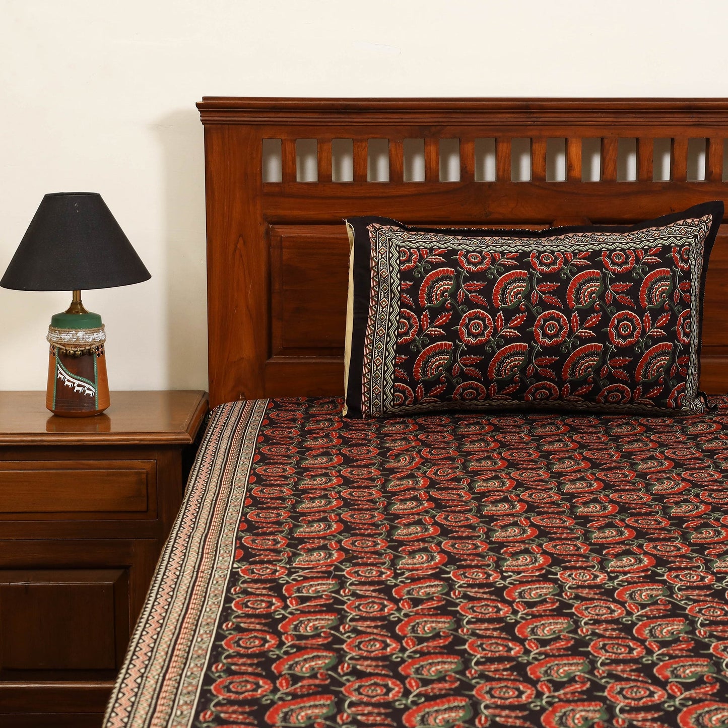 Black - cotton double sanganeri bed sheet set (108 x 90 in)