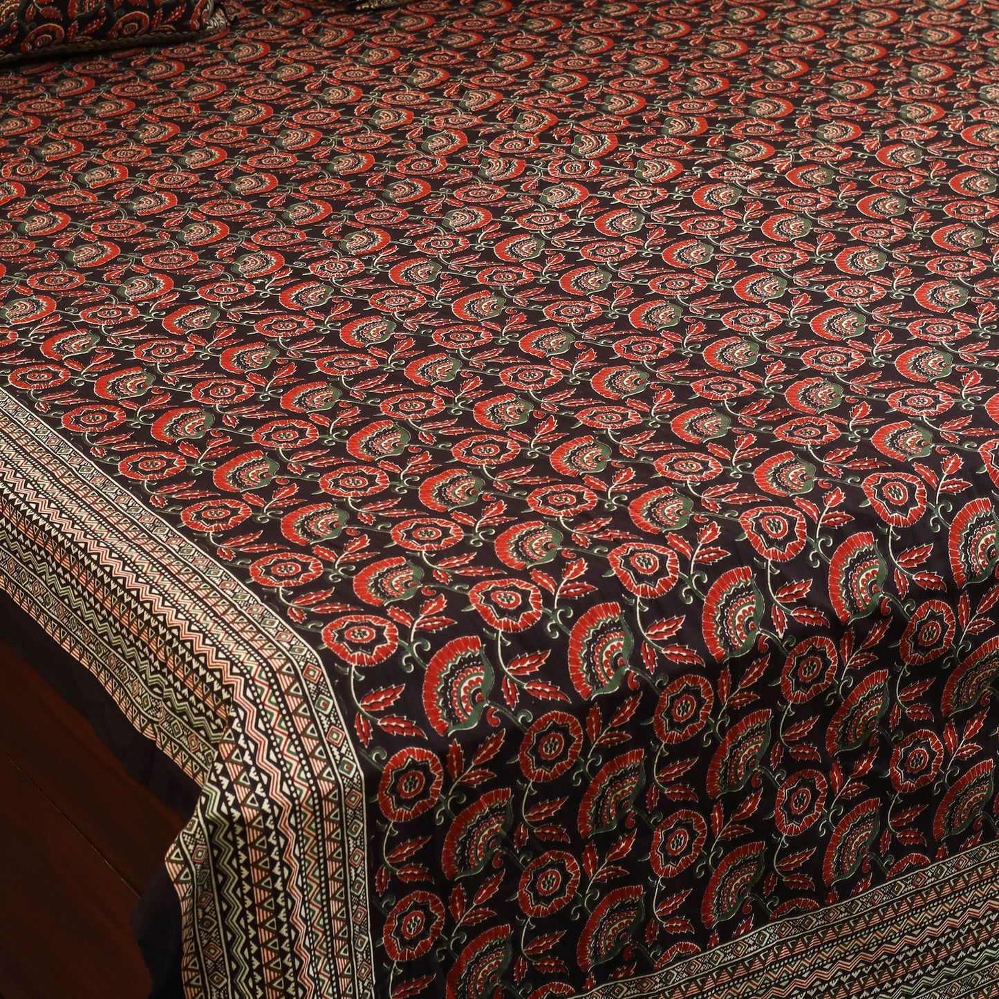 Black - cotton double sanganeri bed sheet set (108 x 90 in)