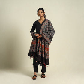 Buy Black Block Print Cotton Ajrakh Dupatta With Tassels