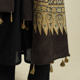 Buy Black Block Print Cotton Ajrakh Dupatta With Tassels