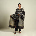 Buy Black Block Print Cotton Ajrakh Dupatta With Tassels