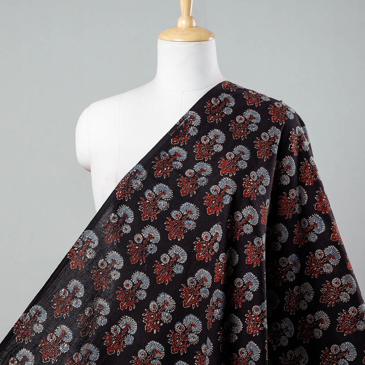 Buy Black Block Print Cotton Ajrakh Fabric