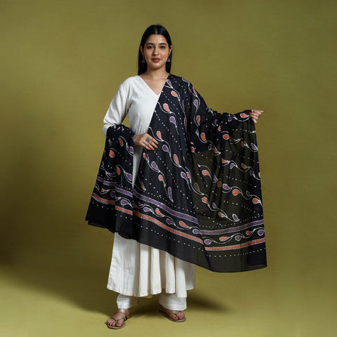  Black Cotton Hand Batik Print Dupatta