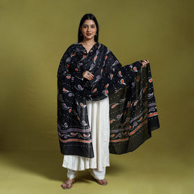 Black Cotton Hand Batik Print Dupatta