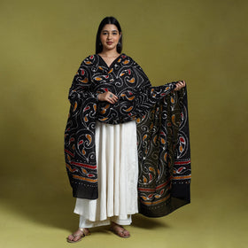  Black Cotton Hand Batik Print Dupatta