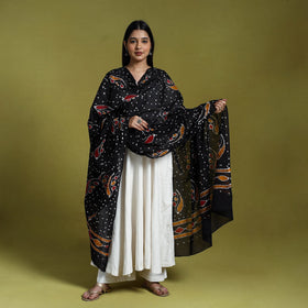  Black Cotton Hand Batik Print Dupatta