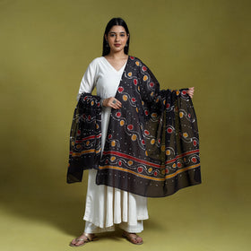  Black Cotton Hand Batik Print Dupatta
