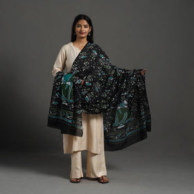 Black - cotton hand batik dupatta 33 - handcrafted