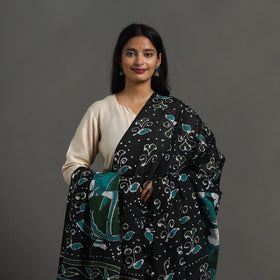 Black - cotton hand batik dupatta 33 - handcrafted