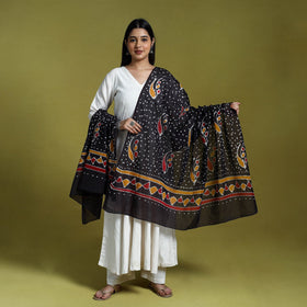 Black Cotton Hand Batik Print Dupatta