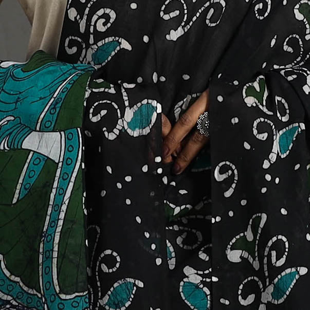 Black - cotton hand batik dupatta 33 - handcrafted