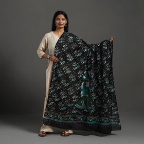 Black - cotton hand batik dupatta 33 - handcrafted