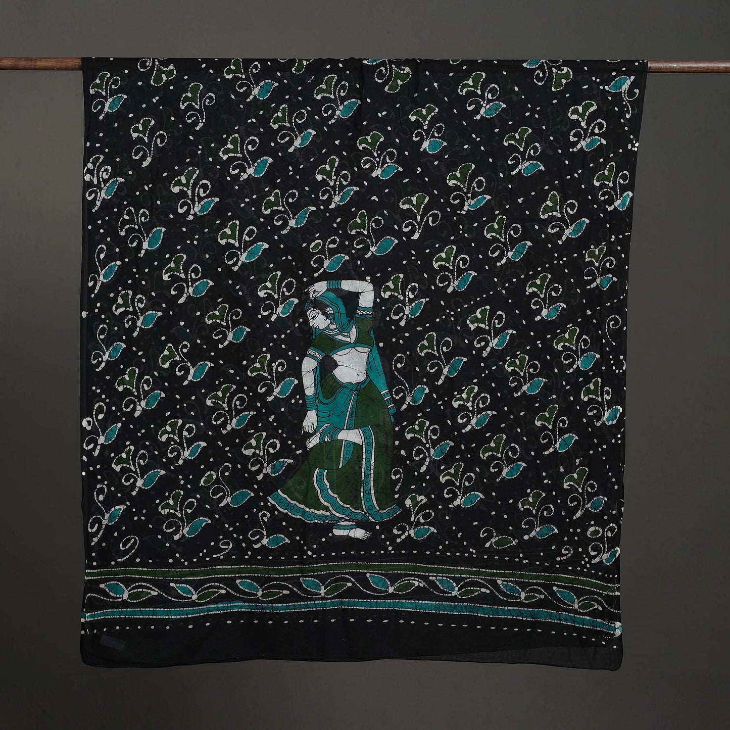 Black - cotton hand batik dupatta 33 - handcrafted