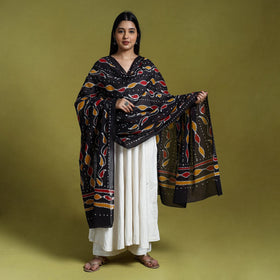 Black - cotton hand batik dupatta 36 - handcrafted