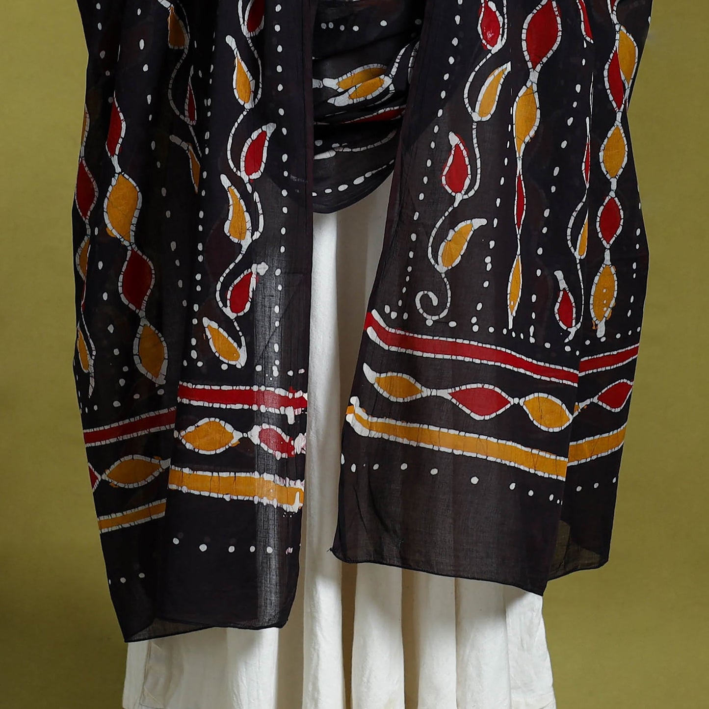 Black - cotton hand batik dupatta 36 - handcrafted