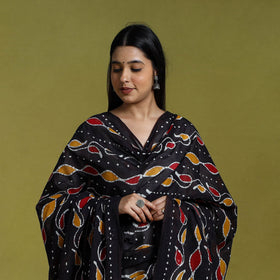 Black - cotton hand batik dupatta 36 - handcrafted