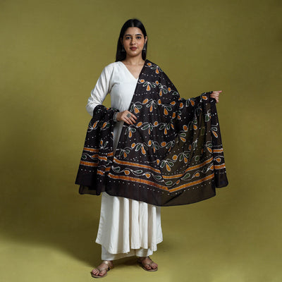 Black Cotton Hand Batik Print Dupatta