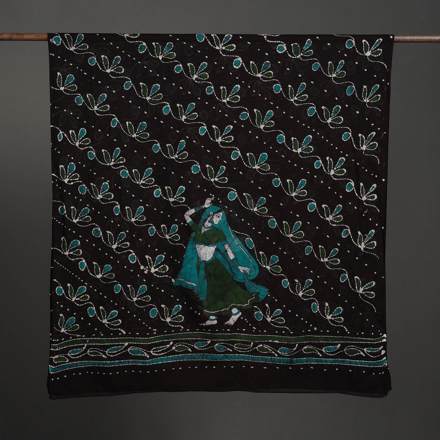   Black Cotton Hand Batik Print Dupatta