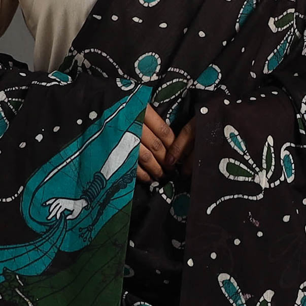   Black Cotton Hand Batik Print Dupatta