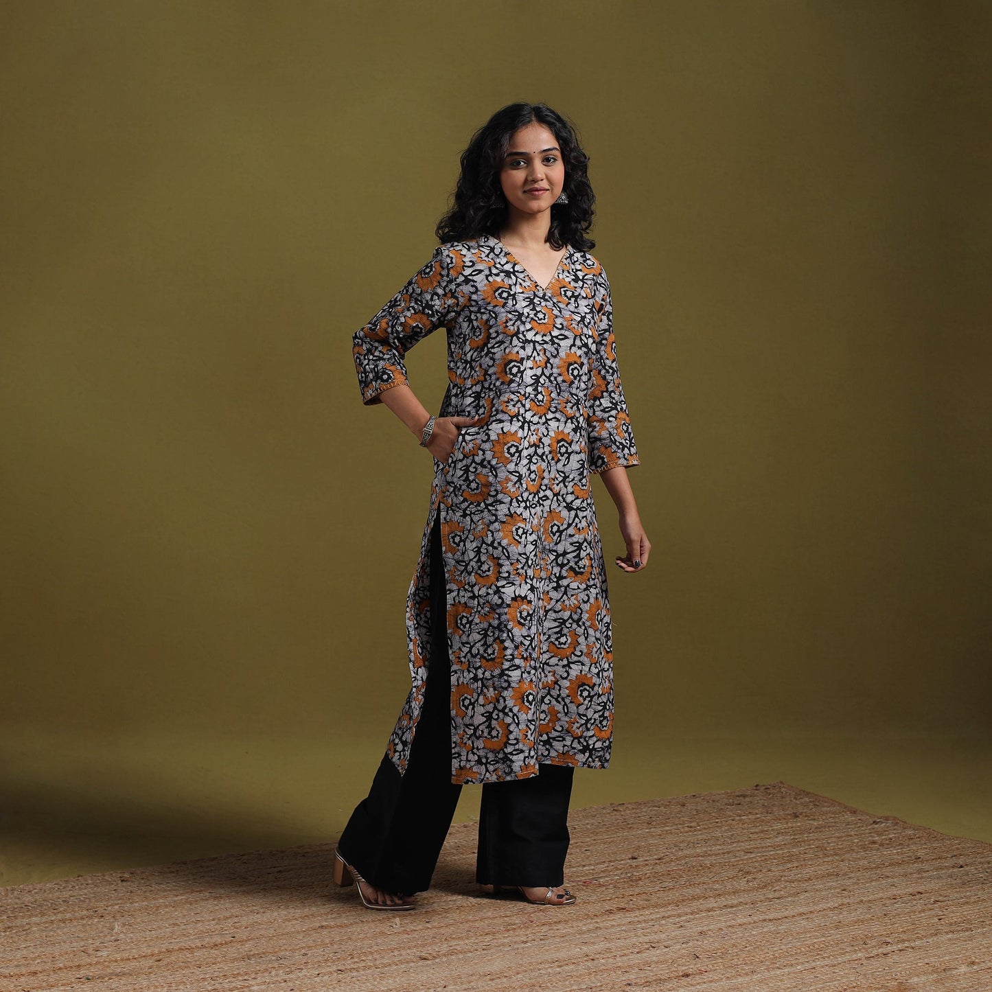 Cotton hand batik embroidered straight kurta for women 16