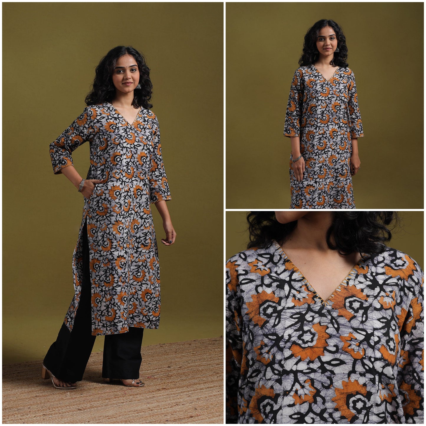 Cotton hand batik embroidered straight kurta for women 16