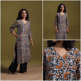 Cotton hand batik embroidered straight kurta for women 16