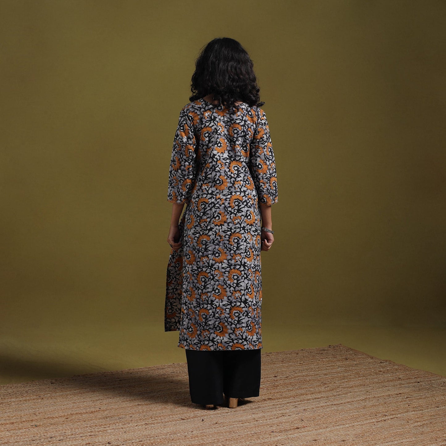 Cotton hand batik embroidered straight kurta for women 16