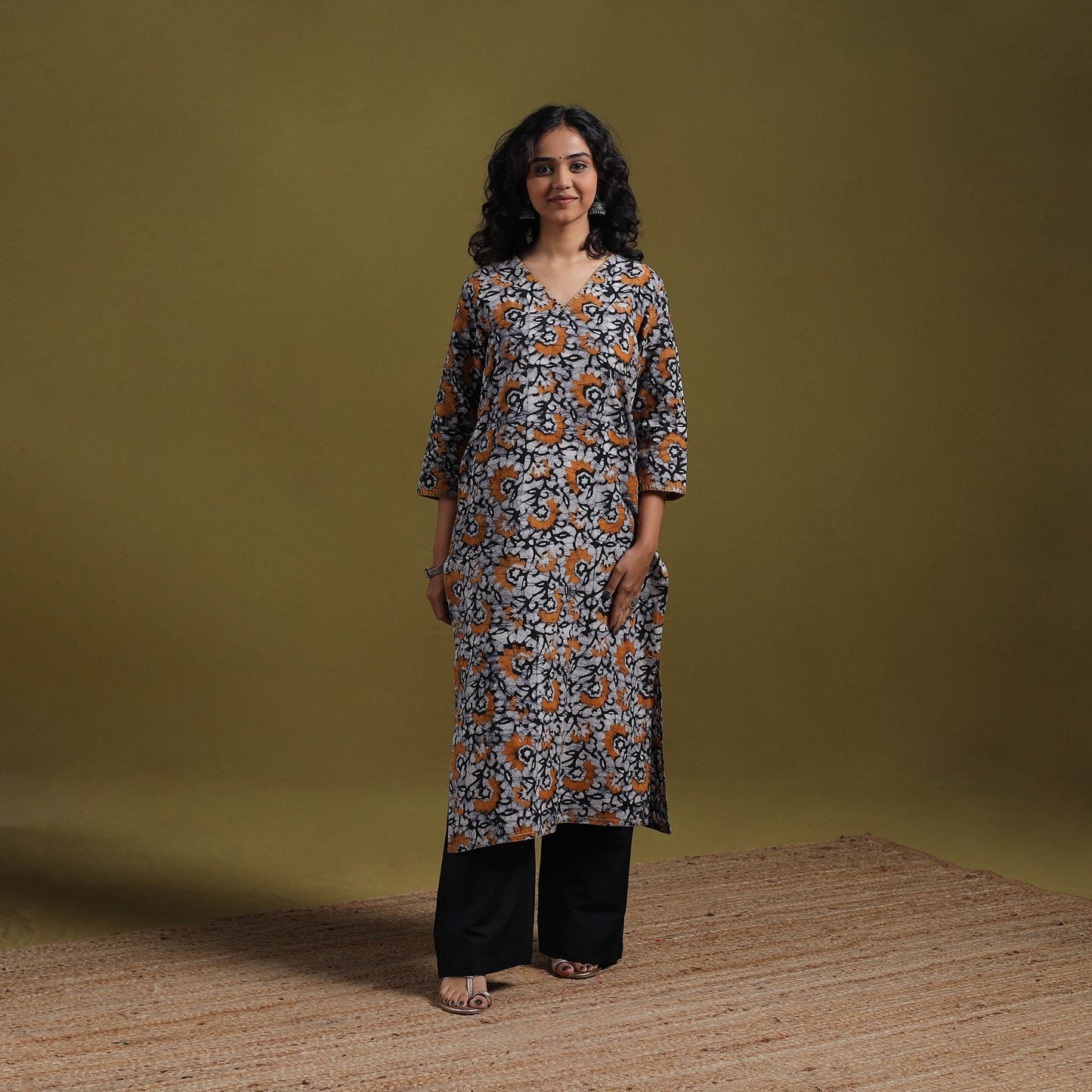 Cotton hand batik embroidered straight kurta for women 16