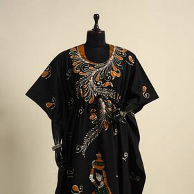 Black - cotton hand batik kaftan with tie-up waist (long)