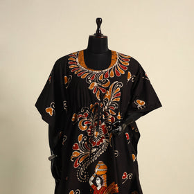 Black - cotton hand batik kaftan with tie-up waist (long)