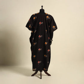 Black - cotton hand batik kaftan with tie-up waist (long)