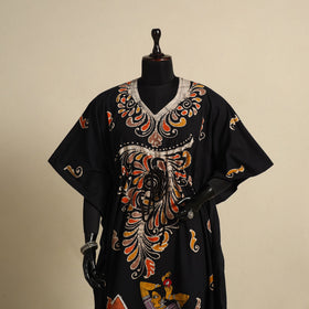 Black - cotton hand batik kaftan with tie-up waist (long)