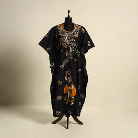 Black - cotton hand batik kaftan with tie-up waist (long)