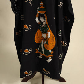 Black - cotton hand batik kaftan with tie-up waist (long)